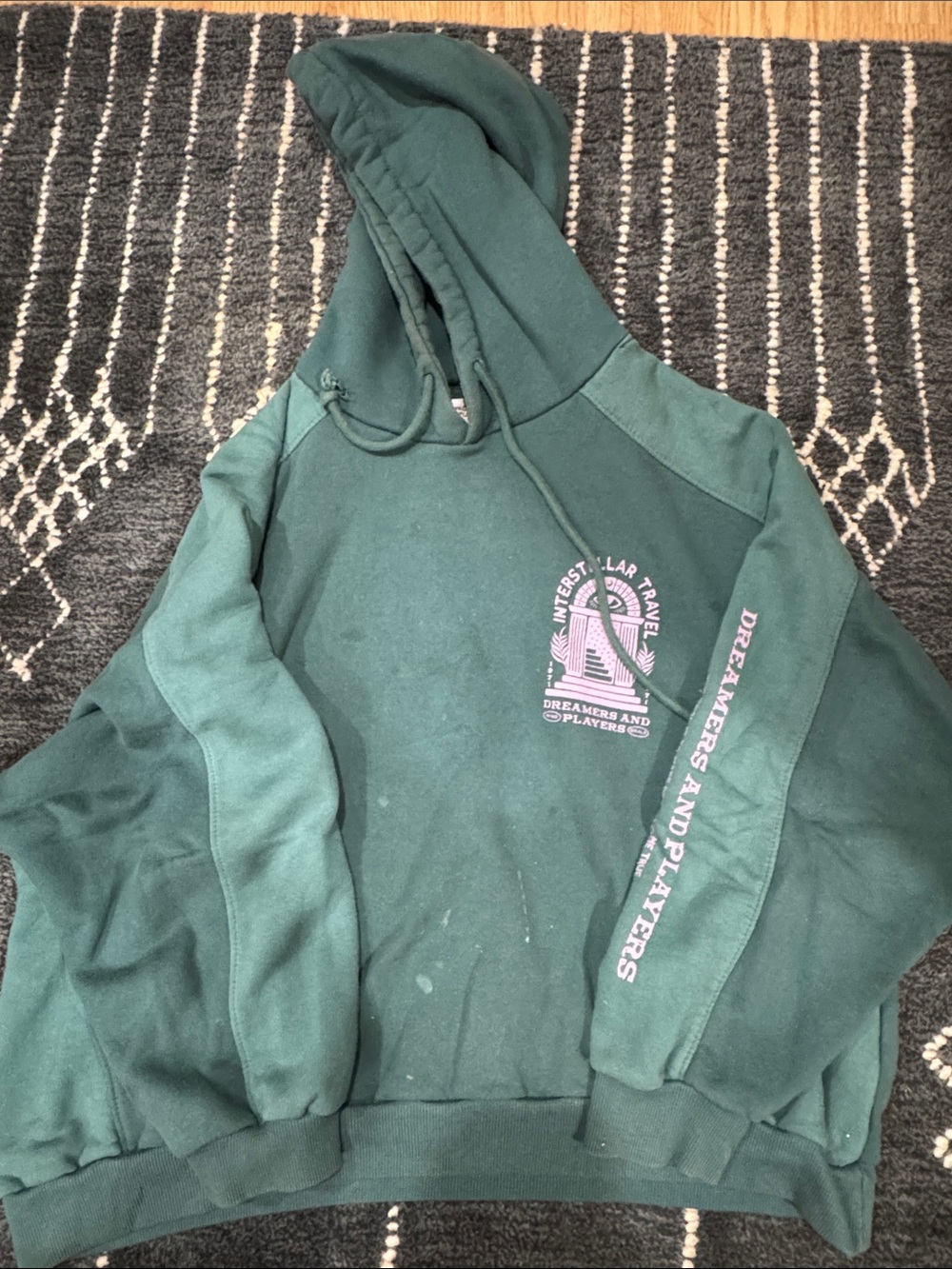 Pull&Bear Dark Green Crewneck Hoodie with Pink Logo